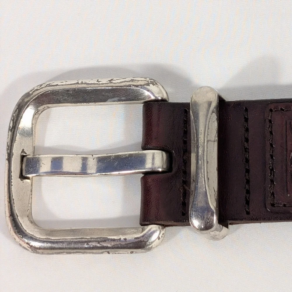 Men's Fossil Dark Brown Leather Belt with Silver Tone Buckle Size Medium (43